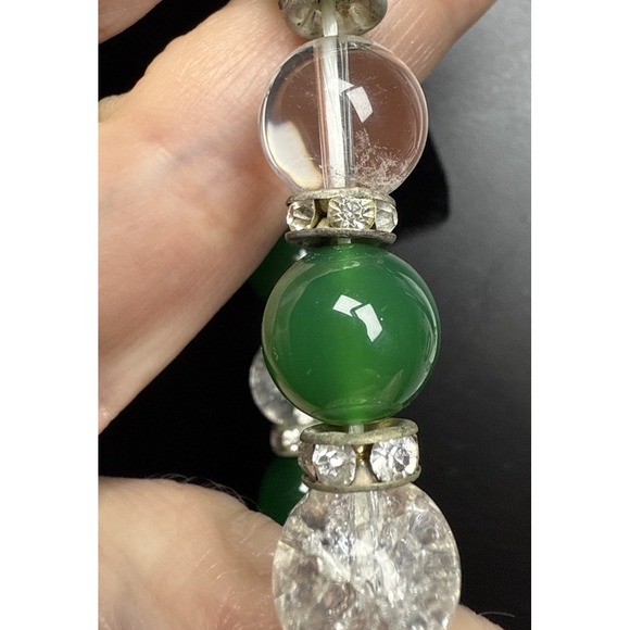 Vintage Green & Clear Bead Stretch Bracelet with Rhinestone Spacers Retro - Picture 4 of 5
